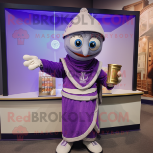 Lavender Gyro mascot costume character dressed with a Sweatshirt and Necklaces