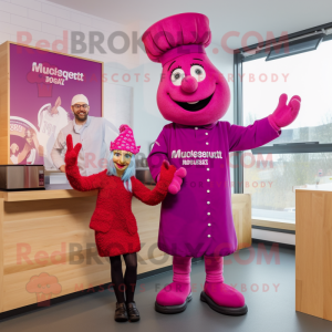 Magenta Goulash mascot costume character dressed with a Playsuit and Berets