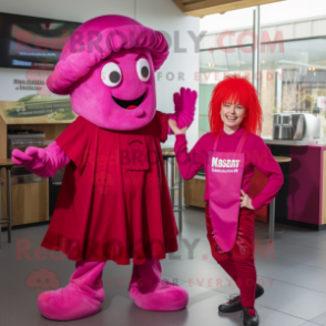 Magenta Goulash mascot costume character dressed with a Playsuit and Berets