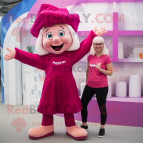 Magenta Goulash mascot costume character dressed with a Playsuit and Berets