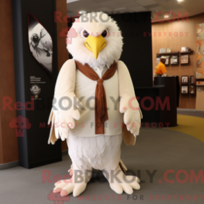 Personagem de máscara de Cream Eagle usado com jakke e skjerf - Águia mascotes - REBROKO_386121 - RedBrokoly.com