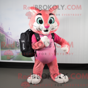 Maskotkarakter av en rosa...
