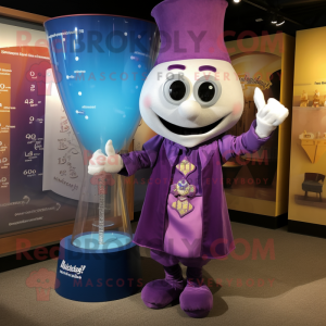 Purple Hourglass mascot costume character dressed with a Henley Shirt and Earrings