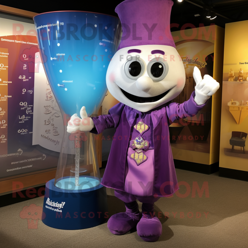 Purple Hourglass mascot costume character dressed with a Henley Shirt and Earrings Purple Hourglass mascot costume character dressed with a Henley Shirt and Earrings