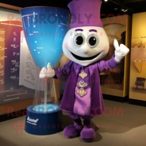 Purple Hourglass mascot costume character dressed with a Henley Shirt and Earrings