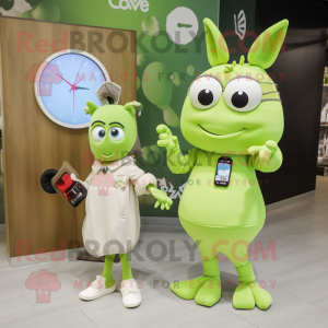 Olive Mare mascot costume character dressed with a Maxi Skirt and Smartwatches