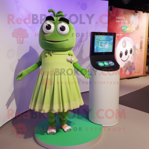 Olive Mare mascot costume character dressed with a Maxi Skirt and Smartwatches