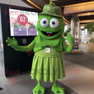 Olive Mare mascot costume character dressed with a Maxi Skirt and Smartwatches