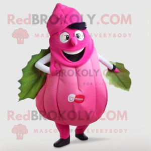 Pink Spinach mascot costume character dressed with a Vest and Earrings