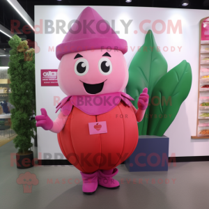 Pink Spinach mascot costume character dressed with a Vest and Earrings