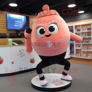Peach Camera mascot costume character dressed with a Yoga Pants and Lapel pins