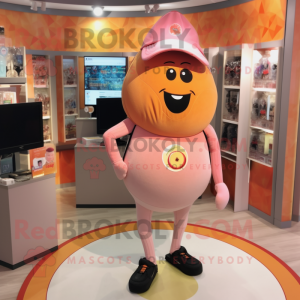 Peach Camera mascot costume character dressed with a Yoga Pants and Lapel pins
