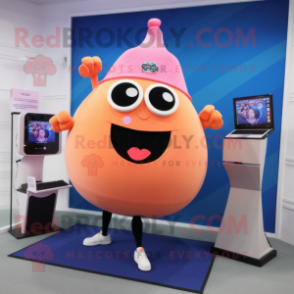 Peach Camera mascot costume character dressed with a Yoga Pants and Lapel pins