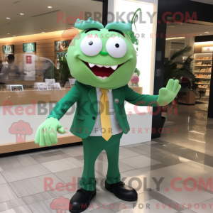 Maskot karaktär av en grön...