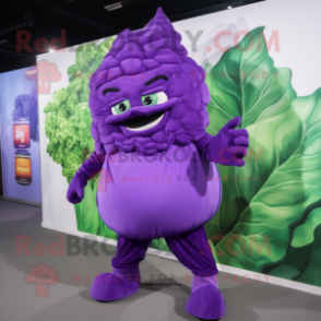 Purple Cabbage Leaf mascot costume character dressed with a Capri Pants and Gloves