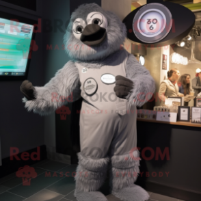 Gray Guinness mascot costume character dressed with a Jumpsuit and Digital watches