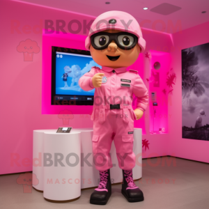 Pink Army Soldier mascot costume character dressed with a Swimwear and Digital watches