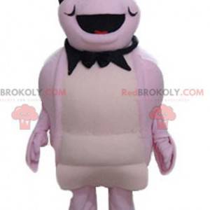 Mascotte crostaceo creatura rosa con un cappello nero -