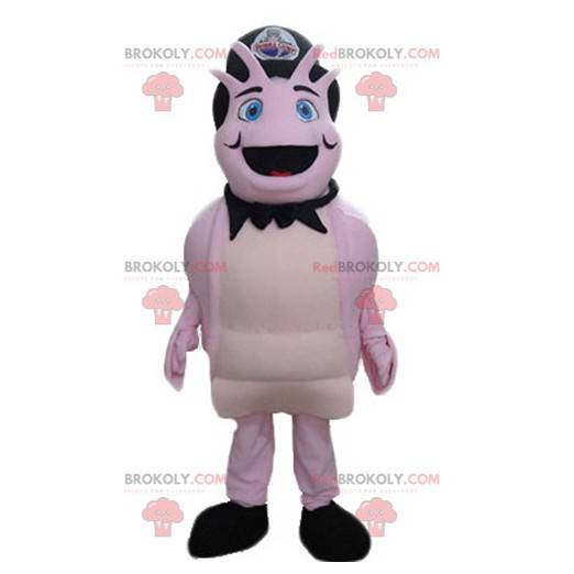 Mascotte crostaceo creatura rosa con un cappello nero -