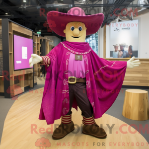 Maskotfigur af en magenta...