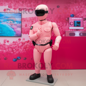 Pink Army Soldier mascot costume character dressed with a Swimwear and Digital watches