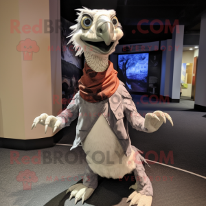 Gray Utahraptor mascot costume character dressed with a A-Line Dress and Scarf clips