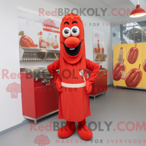 Mascottefiguur van een rode...