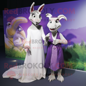 Purple Kangaroo mascot costume character dressed with a Wedding Dress and Wraps