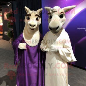 Purple Kangaroo mascot costume character dressed with a Wedding Dress and Wraps