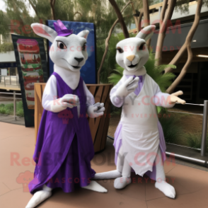 Purple Kangaroo mascot costume character dressed with a Wedding Dress and Wraps