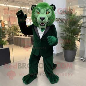 Forest Green Smilodon mascot costume character dressed with a Dress Pants and Gloves