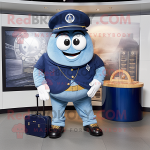 Navy Gyro mascot costume character dressed with a Boyfriend Jeans and Briefcases