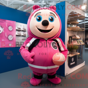 Maskotkarakter av en rosa...