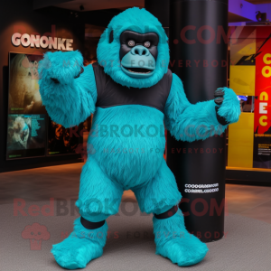 Turquoise Gorilla mascot costume character dressed with a Bodysuit and Cummerbunds