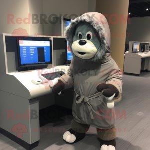 Gray Computer mascot costume character dressed with a Parka and Shoe laces