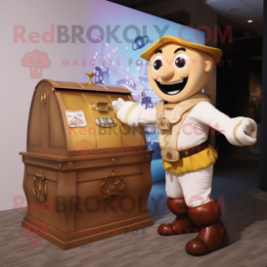 Beige Treasure Chest mascot costume character dressed with a Bodysuit and Watches