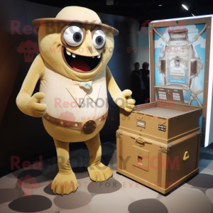 Beige Treasure Chest mascot costume character dressed with a Bodysuit and Watches