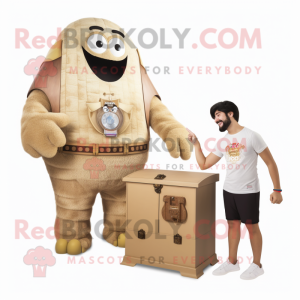 Beige Treasure Chest mascot costume character dressed with a Bodysuit and Watches