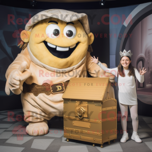 Beige Treasure Chest mascot costume character dressed with a Bodysuit and Watches