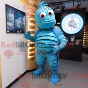 Maskot karaktär av en Cyan...
