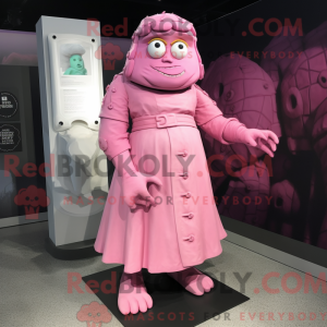 Maskotkarakter av en rosa...