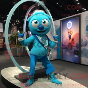 Maskot-karakter av en cyan...
