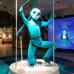 Maskot-karakter av en cyan...
