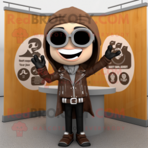 Brown Attorney mascot costume character dressed with a Biker Jacket and Shawls