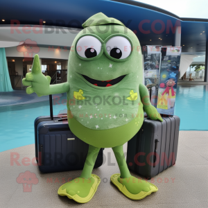 Olive Stingray mascot costume character dressed with a Swimwear and Briefcases