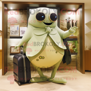 Olive Stingray mascot costume character dressed with a Swimwear and Briefcases