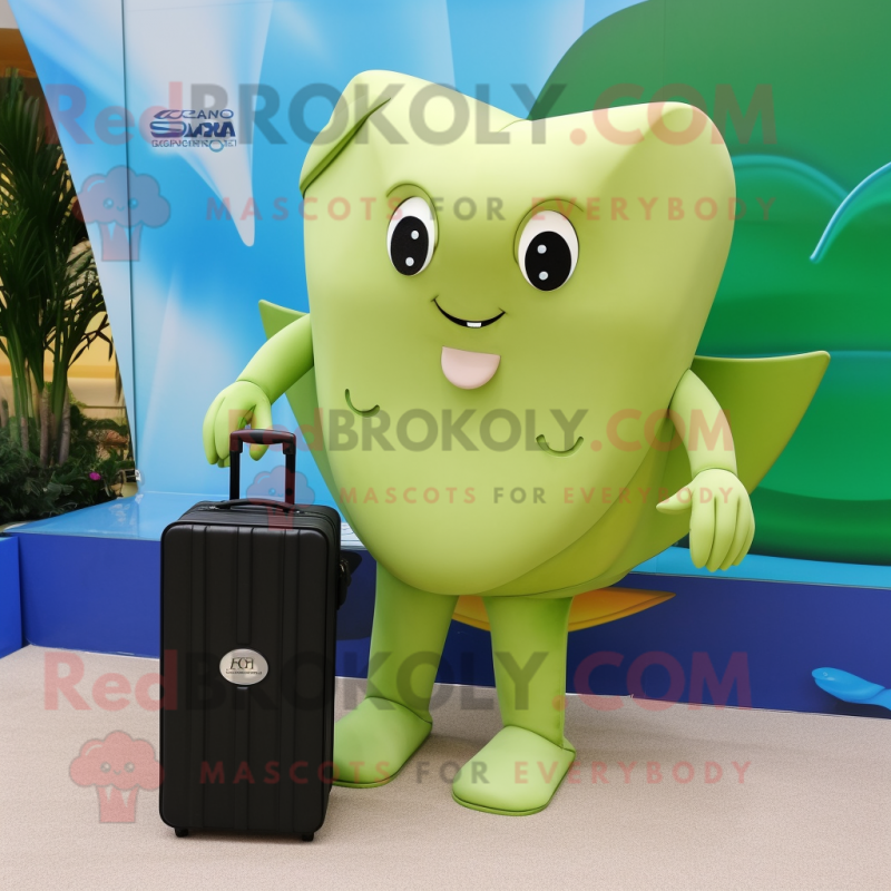 Olive Stingray mascot costume character dressed with a Swimwear and Briefcases Olive Stingray mascot costume character dressed with a Swimwear and Briefcases