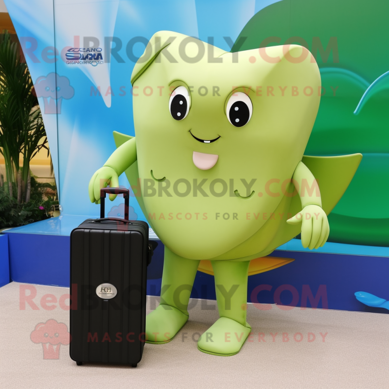 Olive Stingray mascot costume character dressed with a Swimwear and Briefcases