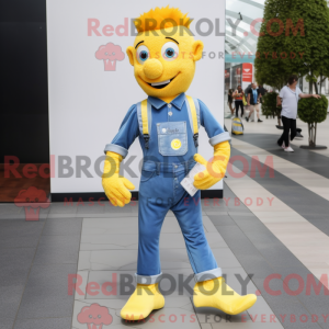 Maskotfigur af en citrongul...