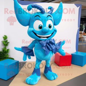 Cyan Devil maskot kostym...